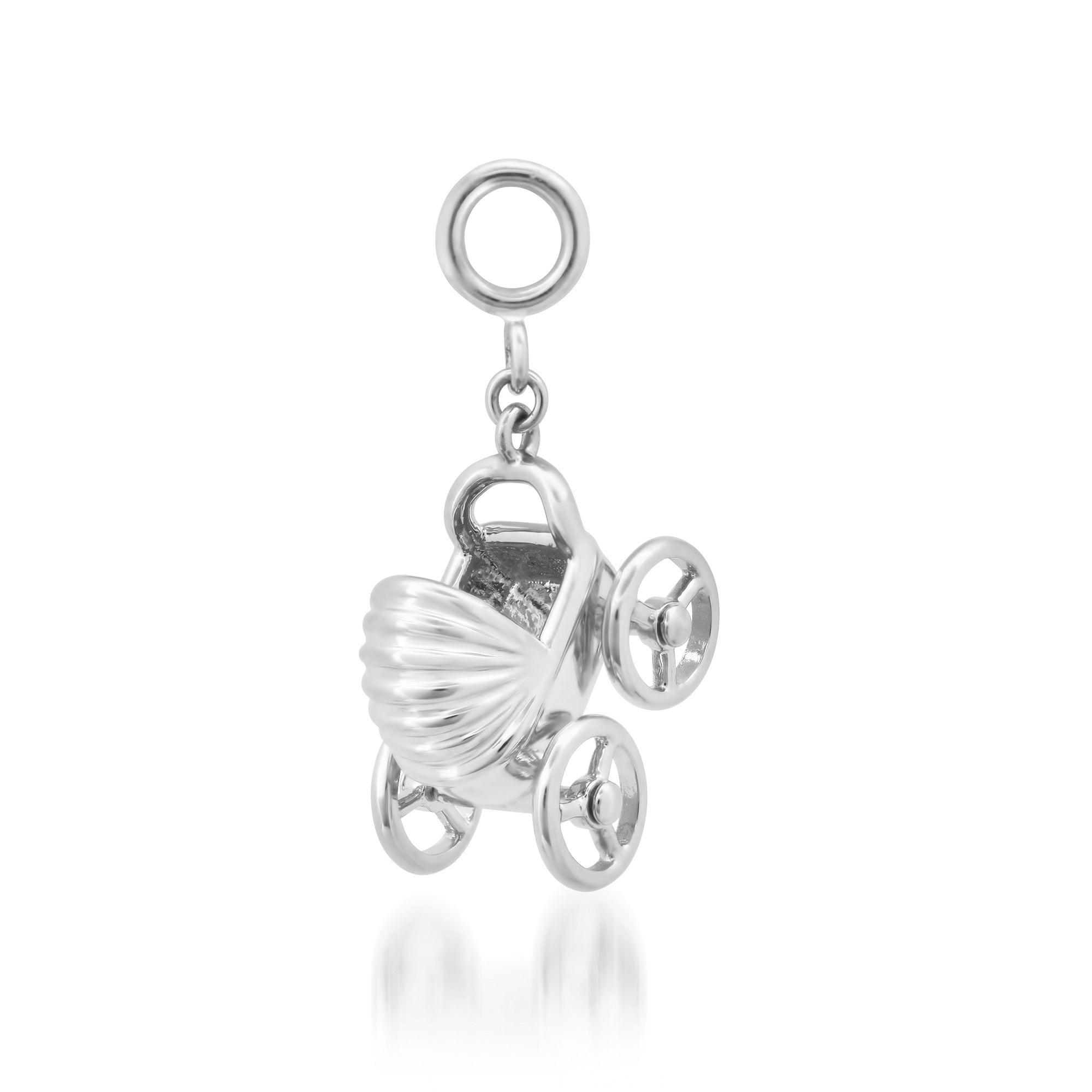 Children's pendants, kid's pendants , Kid's charm for necklaces and bracelets, Baby Stroller Charm white Gold