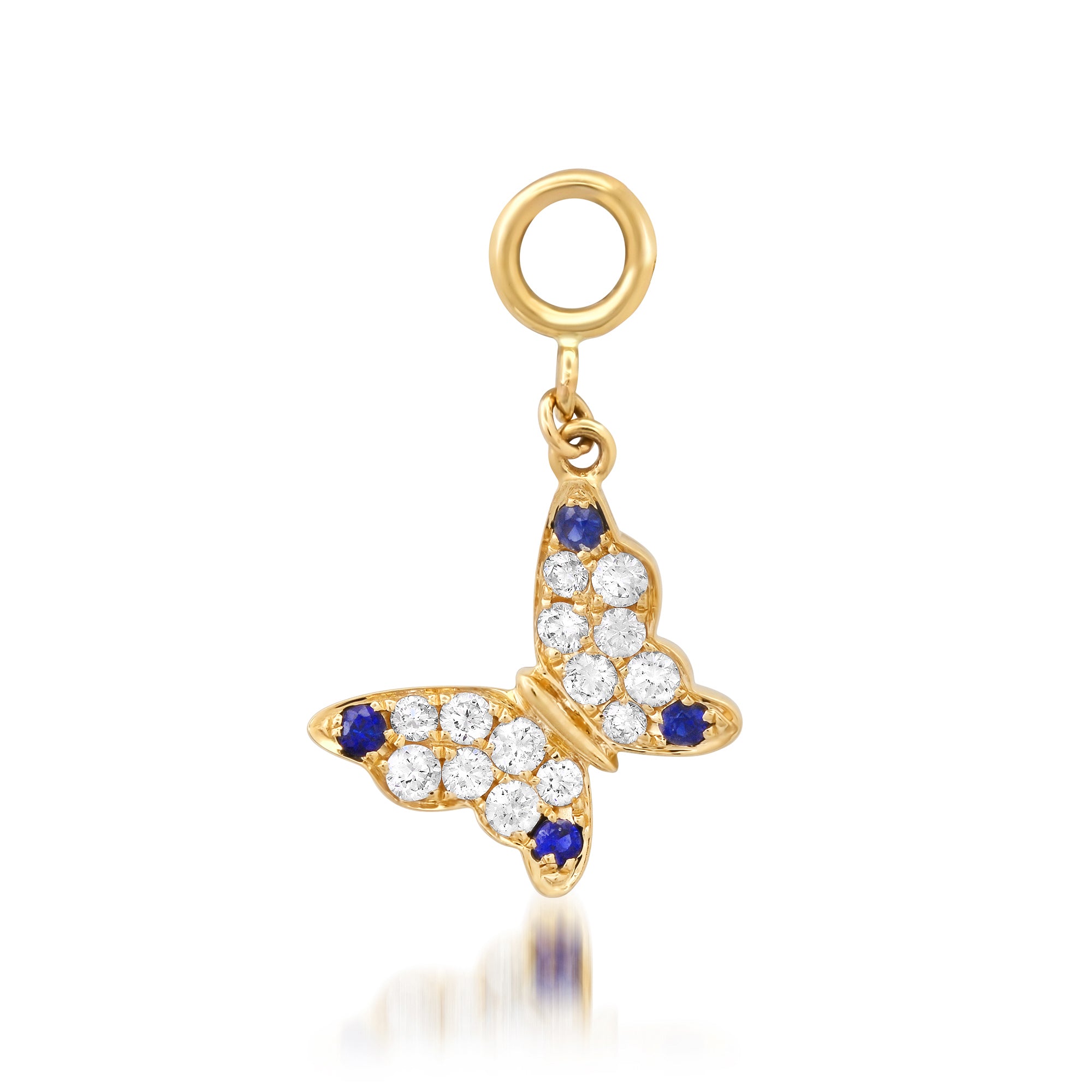 Children's pendants, kid's pendants , Kid's charm for necklaces and bracelets, Blue Butterfly Charm yellow Gold