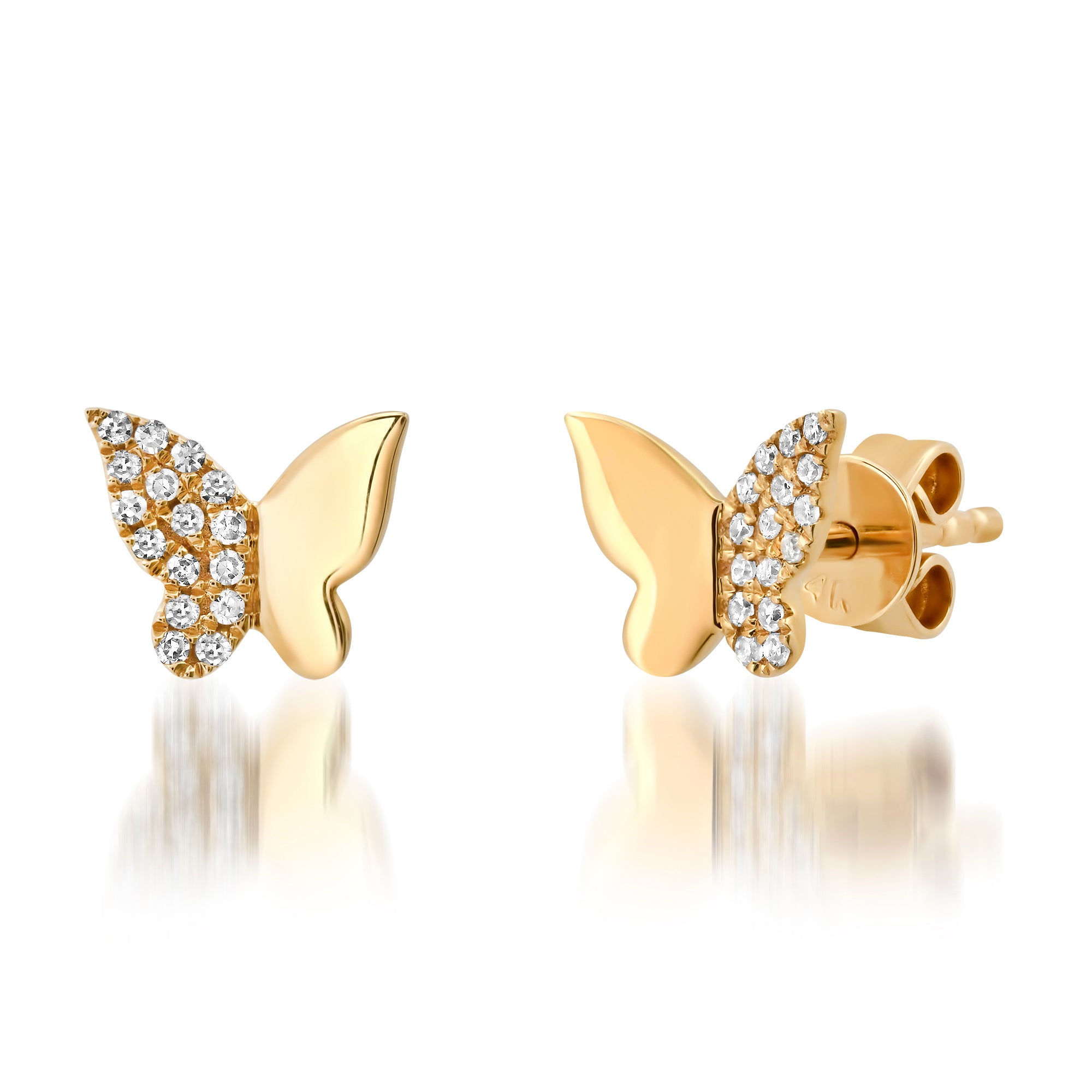 diamond butterfly stud earrings, Diamond Butterfly earrings Gold, Real diamond butterfly stud earrings, yellow gold diamond butterfly stud earrings, diamond stud earrings yellow gold, Half Diamond Butterfly Studs