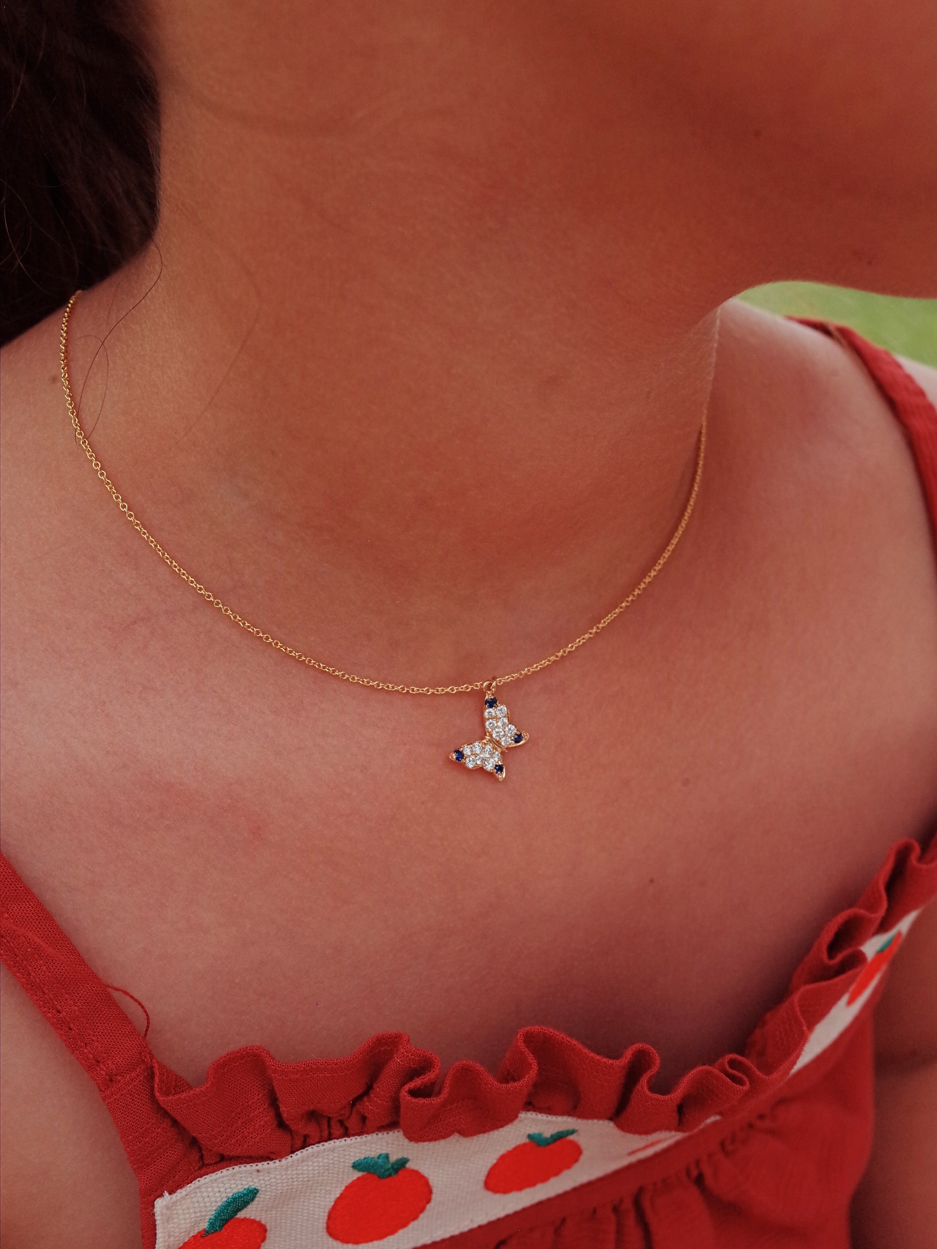 Children's pendants, kid's pendants , Kid's charm for necklaces and bracelets, Blue Butterfly Charm yellow Gold