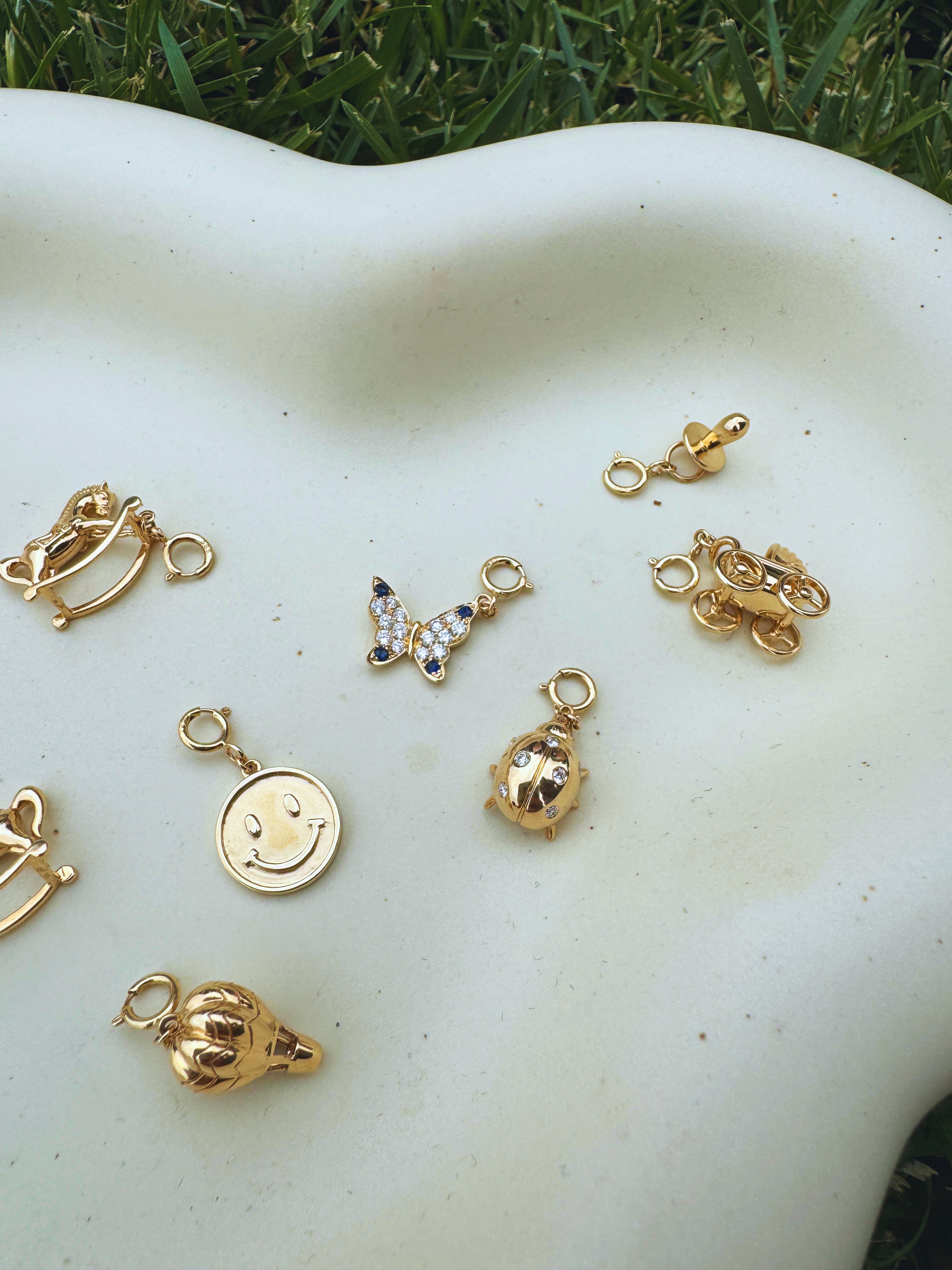 Children's pendants, kid's pendants , Kid's charm for necklaces and bracelets, Blue Butterfly Charm yellow Gold, smiley charm pendant, smiley face charm pendant, Smiley face charm pendant gold, smiley face pandora charm, smiley face necklace, Kids pendant