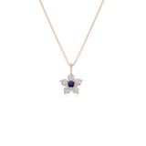 Kid's Jewelry, Flower Pendant, Necklace, Kid's Pendant, Diamond Necklace, Big Flower Blue Sapphire Center with Diamond Accent Necklace in Rose Gold