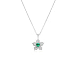 Kid's Jewelry, Flower Pendant, Necklace, Kid's Pendant, Diamond Necklace, Big Flower Emerald Center with Diamond Accent Necklace in White Gold