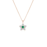 Kid's Jewelry, Flower Pendant, Necklace, Kid's Pendant, Diamond Necklace, Big Flower Emerald Center with Diamond Accent Necklace in Rose Gold