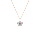 Kid's Jewelry, Flower Pendant, Necklace, Kid's Pendant, Diamond Necklace, Big Flower Pink Sapphire Center with Diamond Accent Necklace in Rose Gold