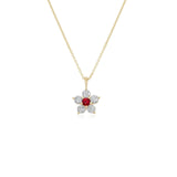 Kid's Jewelry, Flower Pendant, Necklace, Kid's Pendant, Diamond Necklace, Big Flower Ruby Center with Diamond Accent Necklace in Yellow Gold
