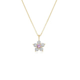 Kid's Jewelry, Flower Pendant, Necklace, Kid's Pendant, Diamond Necklace, Big Flower Pink Sapphire Center with Diamond Accent Necklace in Yellow Gold