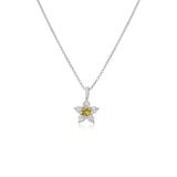 Kid's Jewelry, Flower Pendant, Necklace, Kid's Pendant, Diamond Necklace, Big Flower Yellow Sapphire Center with Diamond Accent Necklace in White Gold