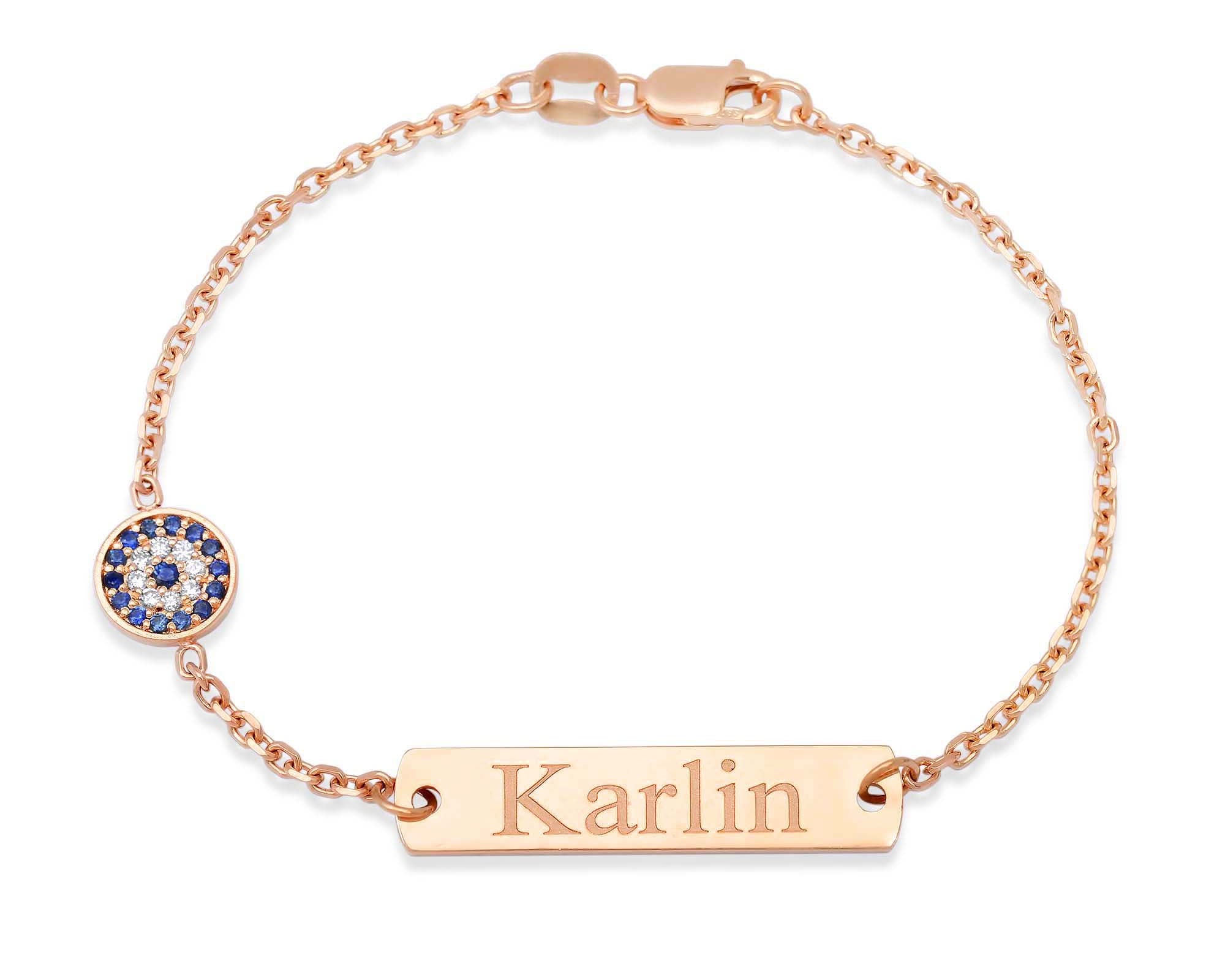 Kids Bracelet, Gold Kids bracelets, Children's Bracelets, Blue Evil Eye ID Bracelet Rose Gold