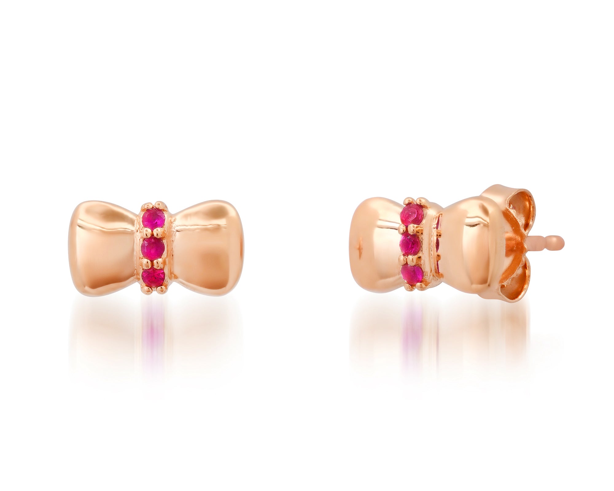 Stud children's earrings 18k gold, 18k Gold earrings for girl, 18k Kids Earrings, bow stud Rose gold