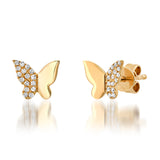 diamond butterfly stud earrings, Diamond Butterfly earrings Gold, Real diamond butterfly stud earrings, yellow gold diamond butterfly stud earrings, diamond stud earrings yellow gold, Half Diamond Butterfly Studs