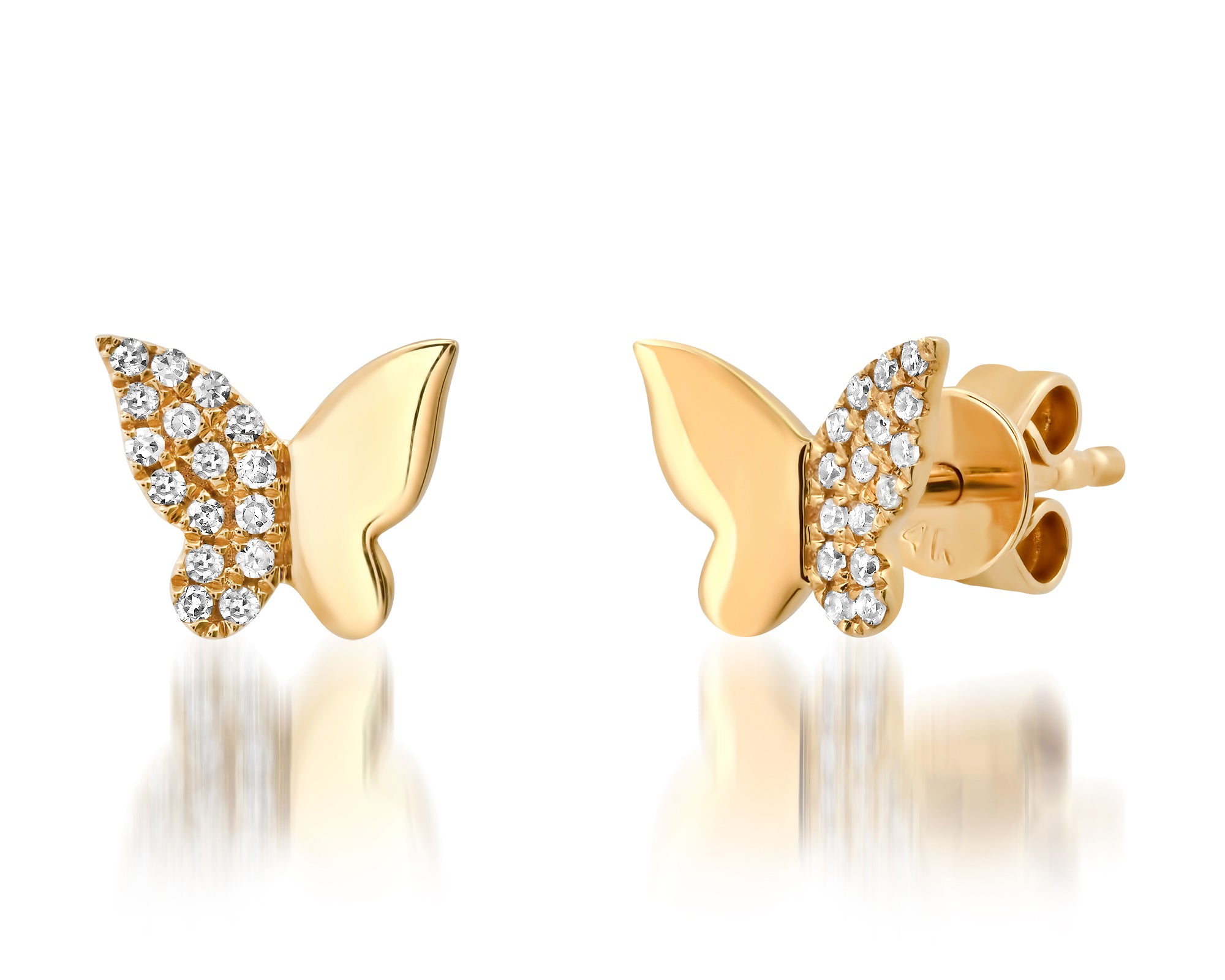 diamond butterfly stud earrings, Diamond Butterfly earrings Gold, Real diamond butterfly stud earrings, yellow gold diamond butterfly stud earrings, diamond stud earrings yellow gold, Half Diamond Butterfly Studs