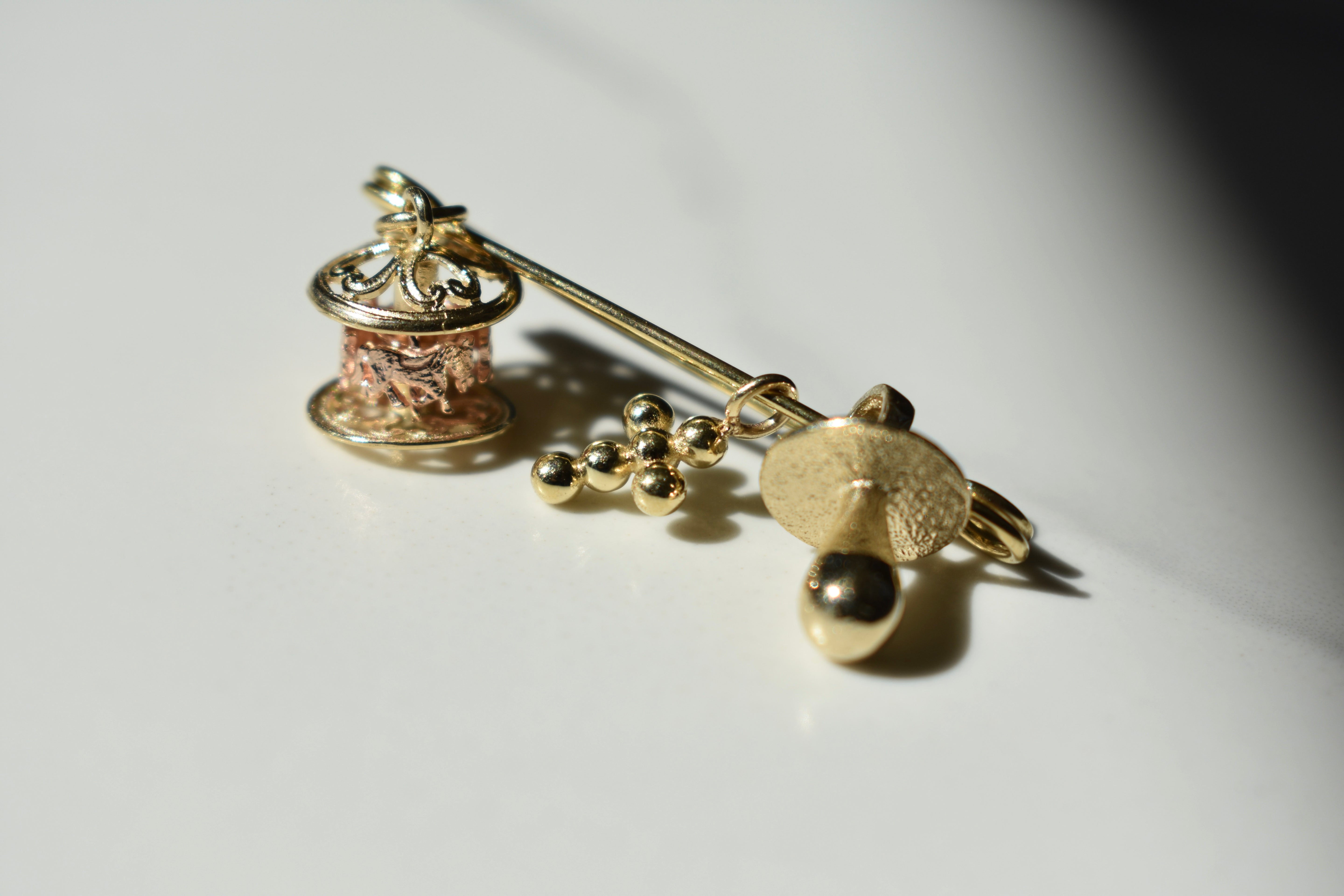 kids jewelry pin, Arlin Charm Set On Pin Yellow Gold 