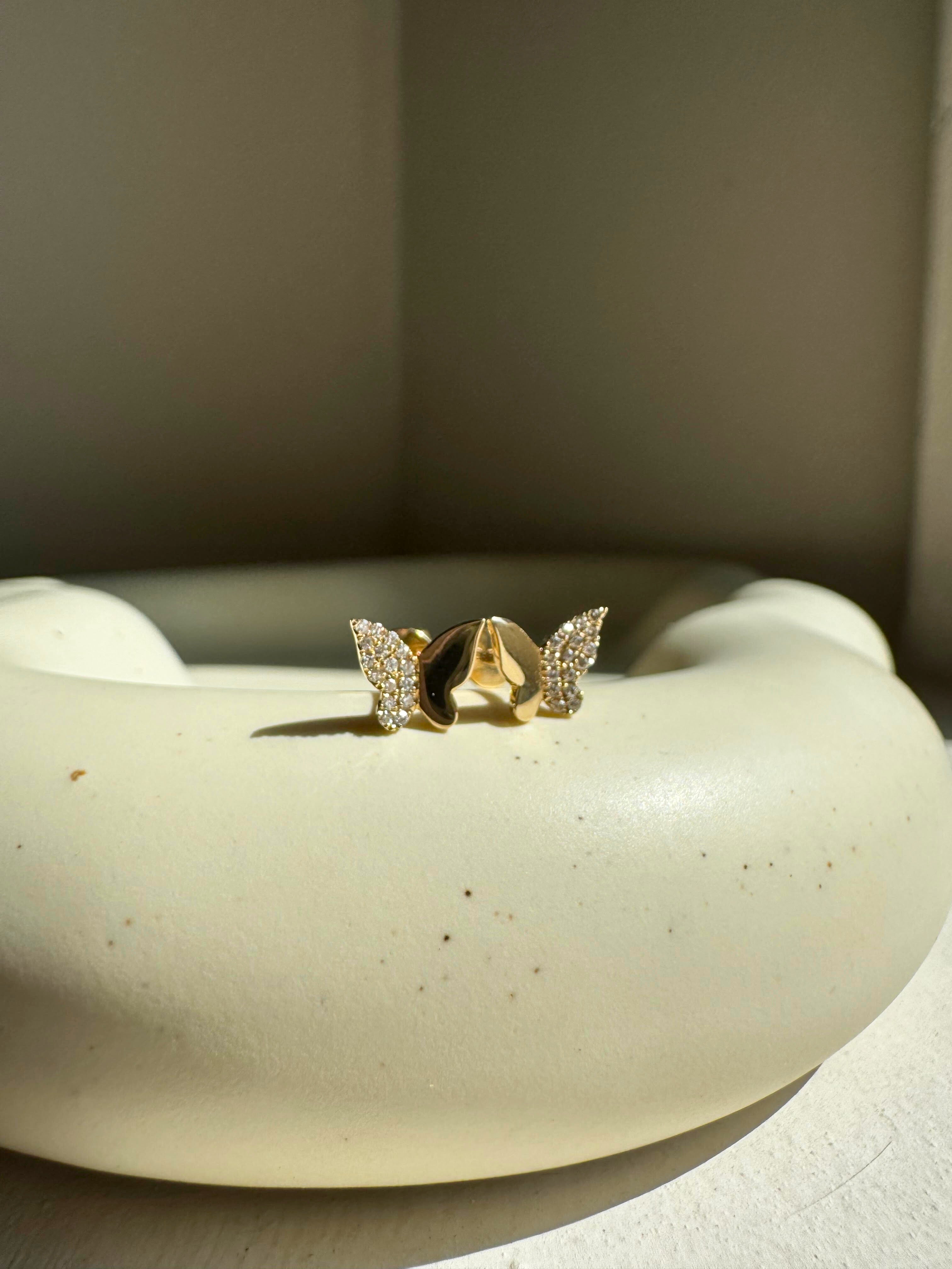 diamond butterfly stud earrings, Diamond Butterfly earrings Gold, Real diamond butterfly stud earrings, yellow gold diamond butterfly stud earrings, diamond stud earrings yellow gold, Half Diamond Butterfly Studs