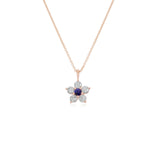 Kid's Jewelry, Flower Pendant, Necklace, Kid's Pendant, Diamond Necklace, Big Flower Blue Sapphire Center with Diamond Accent Necklace in Rose Gold 