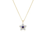 Kid's Jewelry, Flower Pendant, Necklace, Kid's Pendant, Diamond Necklace, Mini Flower Blue Sapphire with Diamond Accent Necklace in Yellow Gold