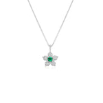 Kid's Jewelry, Flower Pendant, Necklace, Kid's Pendant, Diamond Necklace, Big Flower Emerald Center with Diamond Accent Necklace in White Gold 