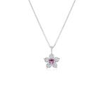 Kid's Jewelry, Flower Pendant, Necklace, Kid's Pendant, Diamond Necklace, Big Flower Purple Sapphire Center with Diamond Accent Necklace in White Gold 