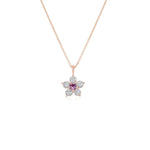 Kid's Jewelry, Flower Pendant, Necklace, Kid's Pendant, Diamond Necklace, Big Flower Purple Sapphire Center with Diamond Accent Necklace in Rose Gold 