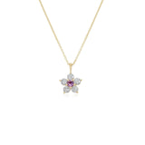 Kid's Jewelry, Flower Pendant, Necklace, Kid's Pendant, Diamond Necklace, Big Flower Purple Sapphire Center with Diamond Accent Necklace in Yellow Gold 