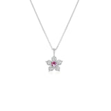 Kid's Jewelry, Flower Pendant, Necklace, Kid's Pendant, Diamond Necklace, Big Flower Pink Sapphire Center with Diamond Accent Necklace in White Gold 