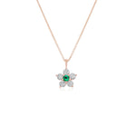 Kid's Jewelry, Flower Pendant, Necklace, Kid's Pendant, Diamond Necklace, Big Flower Emerald Center with Diamond Accent Necklace in Rose Gold 