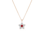 Kid's Jewelry, Flower Pendant, Necklace, Kid's Pendant, Diamond Necklace, Big Flower Ruby Center with Diamond Accent Necklace in Rose Gold 