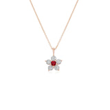 Kid's Jewelry, Flower Pendant, Necklace, Kid's Pendant, Diamond Necklace, Big Flower Ruby Center with Diamond Accent Necklace in Rose Gold 