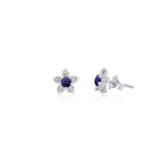 Flower Studs, Diamond Flower Studs, Kid's Jewelry, Fine Jewelry, Earring, White Gold, Blue Sapphire