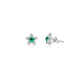 Flower Studs, Diamond Flower Studs, Kid's Jewelry, Fine Jewelry, Earring, White Gold, Emerald