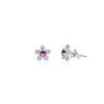 Flower Studs, Diamond Flower Studs, Kid's Jewelry, Fine Jewelry, Earring, White Gold, Purple Sapphire