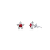 Flower Studs, Diamond Flower Studs, Kid's Jewelry, Fine Jewelry, Earring, White Gold, Ruby