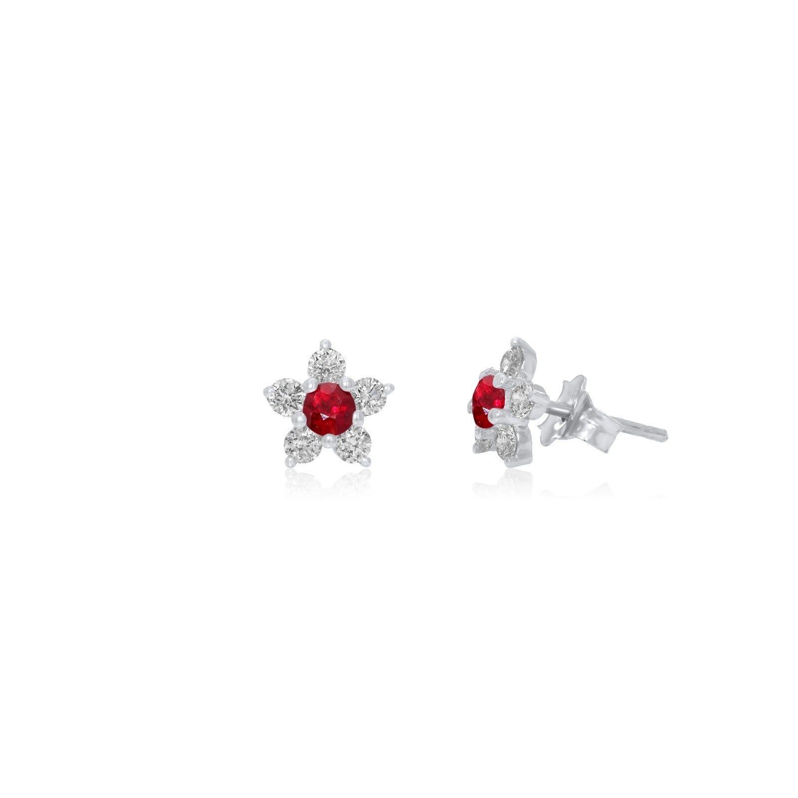 Flower Studs, Diamond Flower Studs, Kid's Jewelry, Fine Jewelry, Earring, White Gold, Ruby